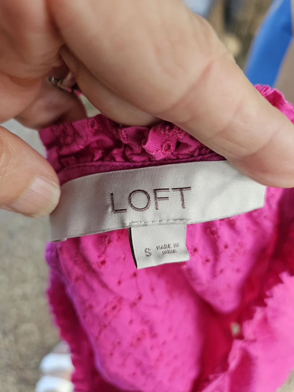 LOFT Fuschia Pink Cotton Eyelet Lace Peasant Blouse S